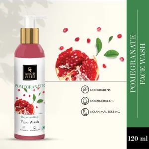 Good Vibes Pomegranate Rejuvenating Face Wash | Brightening, Hydrating | No Parabens, No Mineral Oil, No Animal Testing (120 ml)