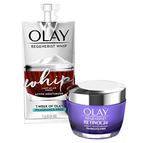 Olay Regenerist Retinol Moisturizer, Retinol 24 Night Face Cream, 1.7oz   Whip Face Moisturizer Travel/Trial Size Bundle